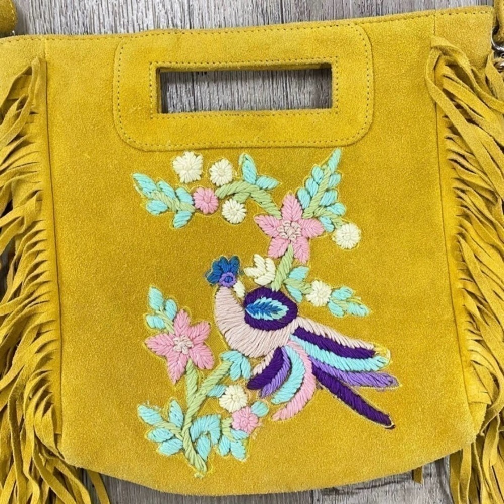 New! Raj LA California Dreamin' Yellow Suede Embroidered Purse - Picture 3 of 6